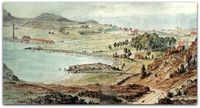Teglverket ligger til venstre i bildet. Tegning av Mons Gabriel Monsen fra 1865.